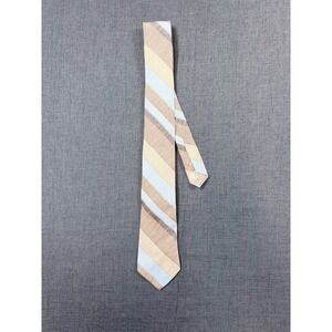 Vintage Cambridge Classics Mervyns Striped Tie Beige Blue Linen Blend USA